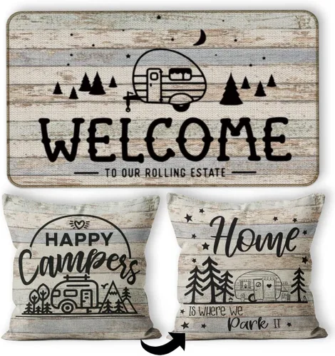 Miniatura 13 de Tapete para puerta de campamento, 30 x 17 pulgadas, para interiores, regalos de cámper, decoraciones de caravana, color negro, deja que la aventura