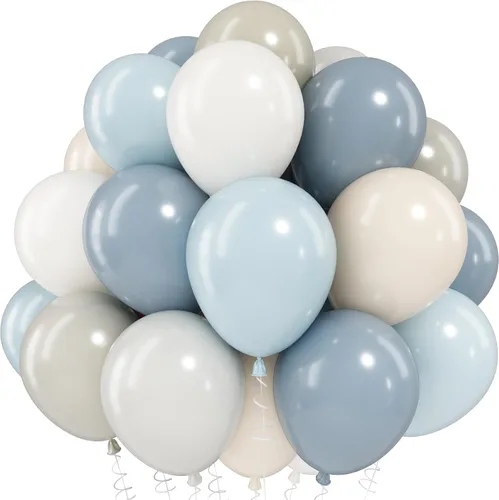 Miniatura 15 de Jobkoo Globos Azules y Blancos, 60 Pzs Globos de Látex Pastel Azul Bebé Plateado de 12 Pulgadas con Globos de Confeti Metálico Globos de Graduación