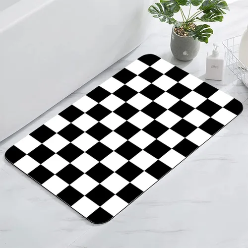 Tapetes clásicos de baño a cuadros blancos y negros para baño, antideslizantes, absorbentes, suaves, de microfibra de felpa, tapete decorativo para