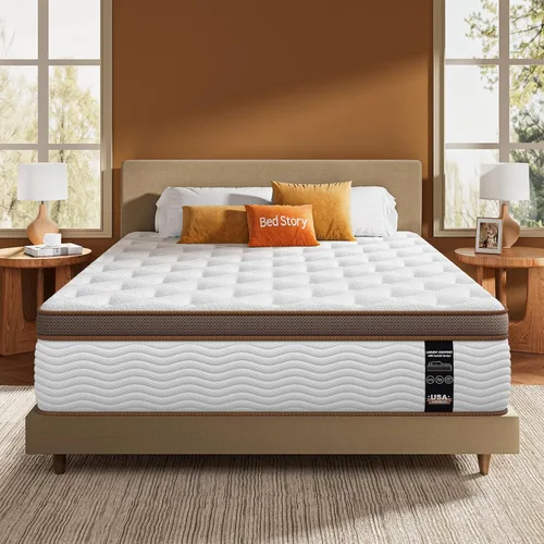 Miniatura 7 de BedStory Colchón de tamaño matrimonial de 12 pulgadas, colchón híbrido firme en una caja, soporte lumbar ortopédico con bobinas envueltas
