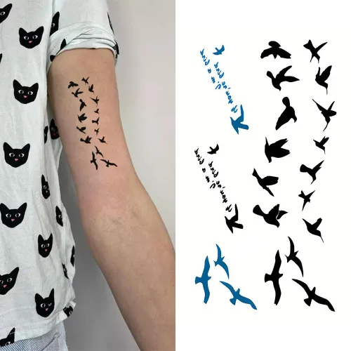 Miniatura 2 de 2 hojas de tatuajes temporales pequeños pequeños para mujeres y hombres, manos, cuello, muñeca, lindas calcomanías de tatuaje de dibujos animados