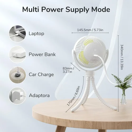 Miniatura 5 de JISULIFE Mini ventilador de cochecito de 4000 mAh funciona con 4 velocidades, recargable 720° giratorio, clip para asiento de bebé, cuna, carrito