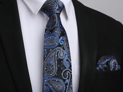 Miniatura 32 de HISDERN Corbatas para hombre, corbata de cachemira y bolsillo cuadrado tejido clásico floral para hombre, corbata de fiesta de boda