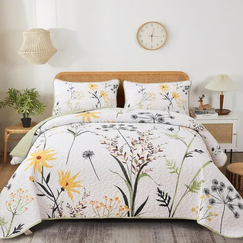 Miniatura 10 de Dobuyly - Juego de edredón para cama tamaño Queen, con diseño floral botánico en color teja, juego de edredón de 3 piezas, de microfibra suave