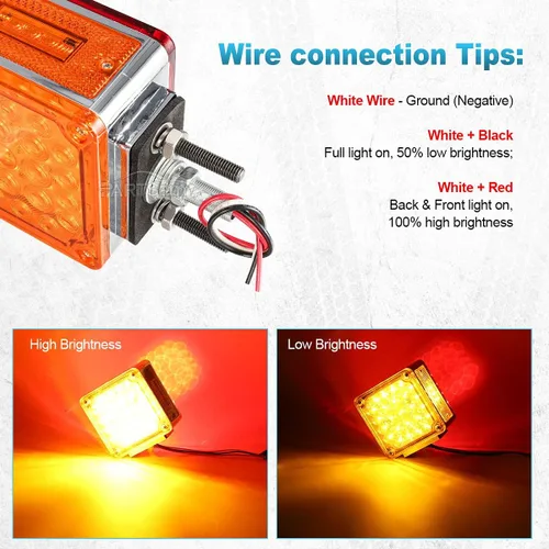 Miniatura 5 de Partsam 2 piezas cuadradas de doble cara para guardabarros de doble cara, 52 luces LED ámbar/rojo, luces de pedestal LED de doble cara impermeable