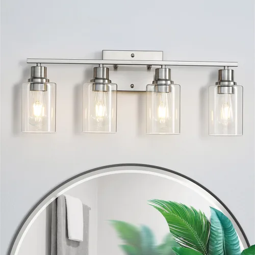 Miniatura 9 de Luces de tocador de baño de oro cepillado para baño, accesorios de iluminación de baño de 4 luces sobre el espejo, apliques de pared de latón