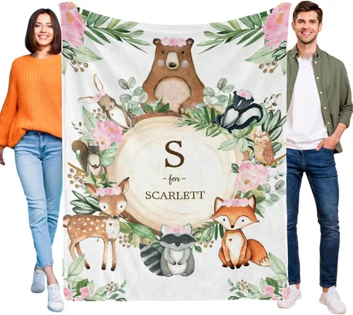Miniatura 14 de Manta de bebé personalizada de animales del bosque para niños y niñas, manta de bebé personalizada con nombre Adventure Awaits Stuff recién nacido