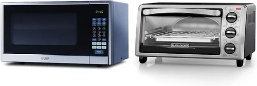 Commercial Chef Horno de convección BLACK+DECKER de 4 rebanadas, 1.1 pies cúbicos, negro con borde de acero inoxidable y horno de convección de 4