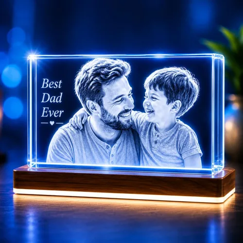 Foto de cristal 3D personalizada | Regalo de imagen de vidrio grabado con láser personalizado para papá, mamá, esposa, él, ella | Ideal para boda,