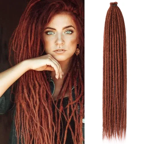 Miniatura 23 de Boho Dreads - Extensiones de rastas sintéticas de doble extremo con trenzas de caja, de 24 pulgadas, 10 hebras delgadas, suaves, color rojo y marrón