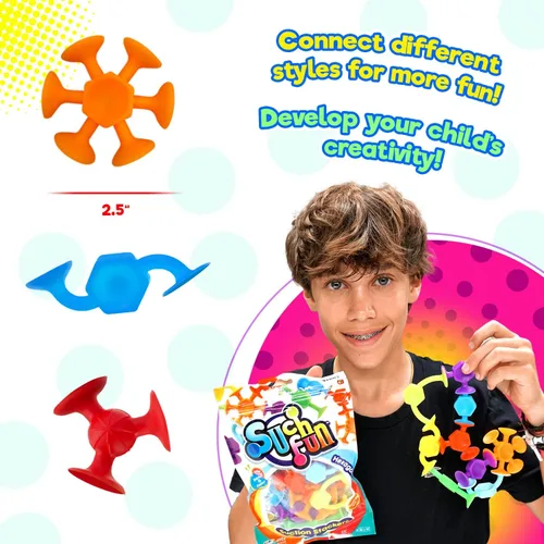 Miniatura 4 de JA-RU Apiladores de succión con ventosa (1 paquete, 9 piezas) de forma hexagonal, rótulas y criaturas Juguetes de baño de succión para niños. Juego
