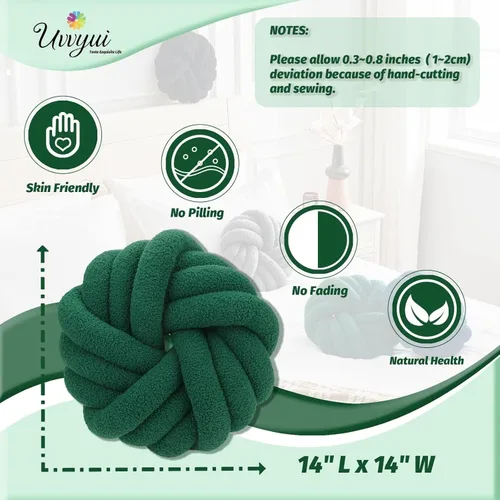Miniatura 2 de Uvvyui - Almohadas de nudo, cojines decorativos redondos de 14 pulgadas, cojín de bola anudada suave hecho a mano, cojín de felpa para decoración