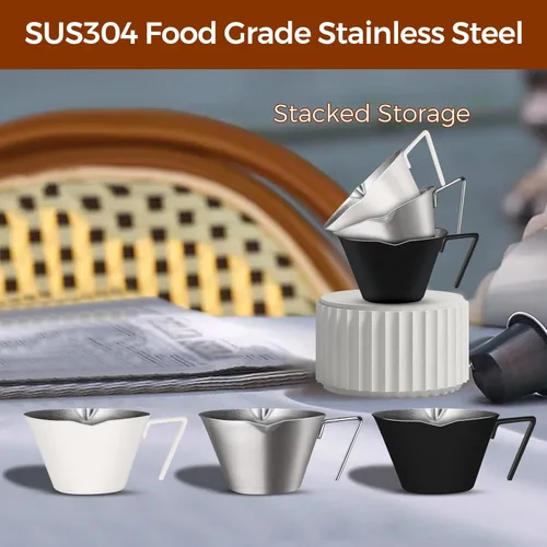 Miniatura 6 de 2 piezas de tazas de espresso de acero inoxidable con asa, taza medidora de metal de doble boquilla con doble escala, taza de espresso con boca