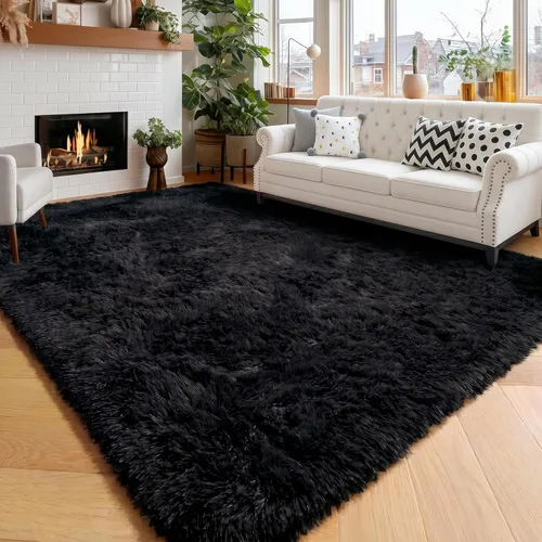 Miniatura 63 de Alfombras moradas para dormitorio de niñas, alfombra de 5 x 8 pies, alfombra peluda esponjosa para sala de estar, alfombras peludas gruesas