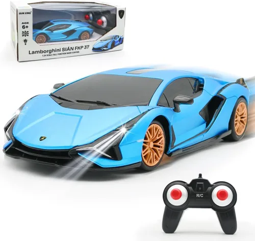QUN XING Auto a control remoto 1:24 con licencia oficial de 2.4GHZ Rc Cars Lambo Sport Racing Toy Car para niños de 4 a 7 años, regalo de Azul