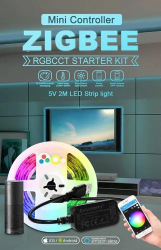 Miniatura 3 de GLEDOPTO Zigbee RGBCCT - Tira de luz LED USB de 6.6 ft, compatible con dispositivo Zigbee Zll Link, control de voz Amazon Alexa Echo, tira de luz