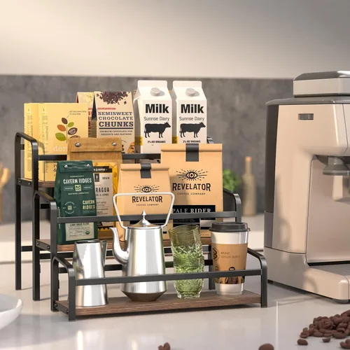 Miniatura 2 de DTUQYX Organizador de Jarabe de Café de 3 Niveles: Estante Vintage para Jarabe de Café con Capacidad para 12 Botellas, Estación de Café