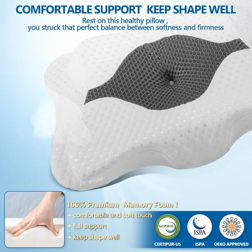 Miniatura 6 de CHxxy Almohadas de espuma viscoelástica, almohada cervical para aliviar el dolor de cuello y hombros, almohada ergonómica de contorno de cama, suave