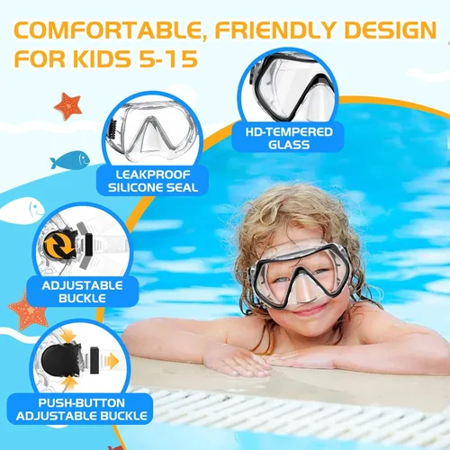 Miniatura 4 de Kids Snorkel Set Dry Top Snorkeling Gear for Kids Youth Boys Girls Junior Age 5-15,Tempered Glass Swimming Diving Mask and Snorkel Set 180 Degree