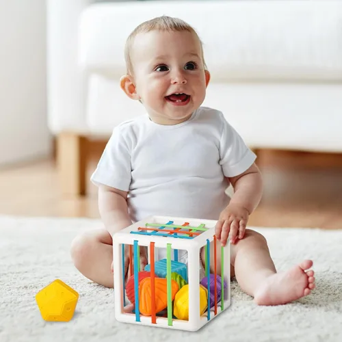 Miniatura 5 de Aprilwolf Juguetes Montessori para Niños de 1 Año, Cubo y 6 Bloques Sensoriales de Forma, Juguetes para Bebés de 12 a 18 Meses, Regalos