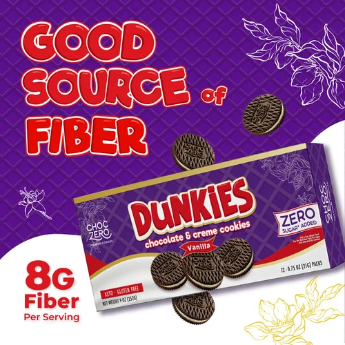 Miniatura 7 de Galletas de sándwich de chocolate keto ChocZero con crema - Galletas Dunkies bajas en azúcar y sin gluten (1 caja, 9 oz)