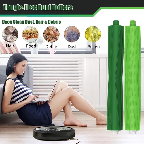Miniatura 4 de 4 juegos de cepillos de rodillo de repuesto para iRobot Roomba serie i, j y e, cepillos de goma multisuperficie para i3 i7 E5 j7 i4 i7+ i3+ i4+ i5