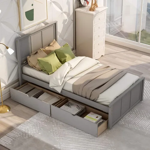 Miniatura 6 de Bellemave Cama individual con cajones, plataforma de madera con cabecero y estribo, cama capitán de madera para niños, niñas, niños, adolescentes