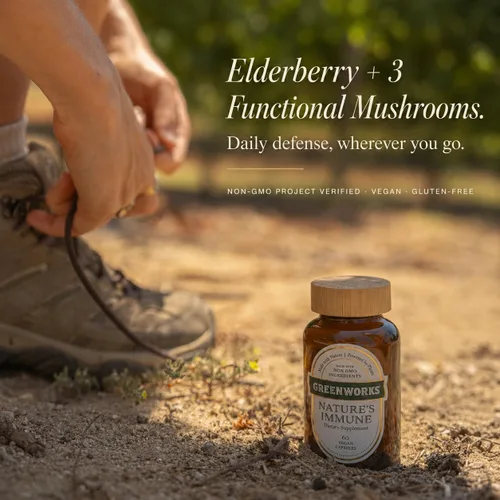 Miniatura 6 de Greenworks Nature's Immune Suplemento orgánico de apoyo inmunológico para adultos Mezcla diaria de saúco, equinácea, cúrcuma, jengibre y hongos