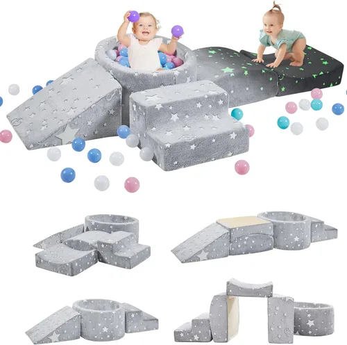 Miniatura 10 de Elftopia Bloques de Escalada de Espuma con Fosa de Pelotas Diseñados para Niños Pequeños de 1 a 3 Años - Excelente para Gatear en Interiores, gris-5