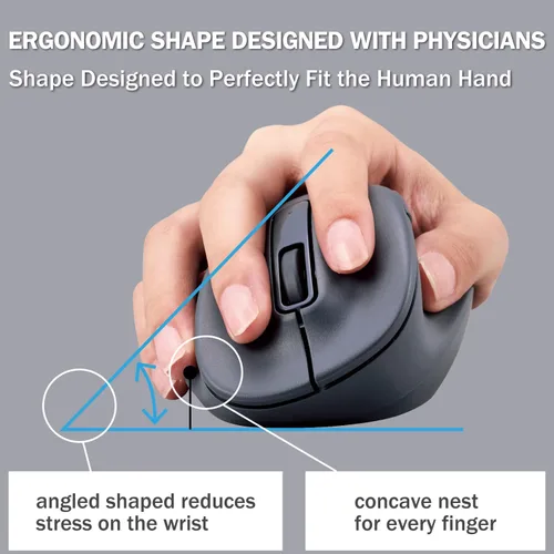 Miniatura 2 de ELECOM Ratón inalámbrico de forma ergonómica, 2.4 GHz con mini receptor USB, clic silencioso, mano derecha 2000 DPI, 5 botones, sensor optocal, Negro