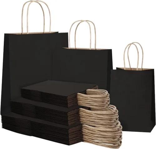 SHOPDAY 45 bolsas de papel negras con asas, bolsas de regalo de varios tamaños de 5 x 3 x 8 y 8 x 4 x 10.5 y 10 x 5 x 13 pulgadas, 15 bolsas de Negro