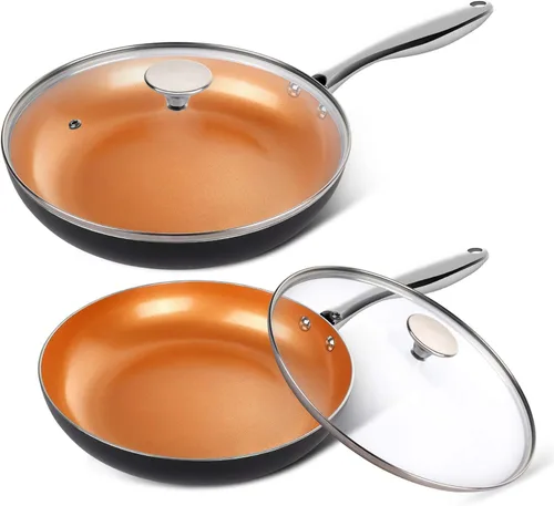 Miniatura 15 de MICHELANGELO Sartén con tapa, sartén antiadherente de 8 pulgadas con revestimiento de titanio de cerámica, sartén de cobre con tapa, sartén pequeña