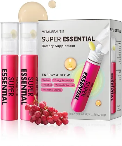 VITALBEAUTIE Super Essential (7 días) – Belleza todo en uno para mujer + ampollas y tabletas multivitamínicas – 1,000 mg de colágeno de pescado +