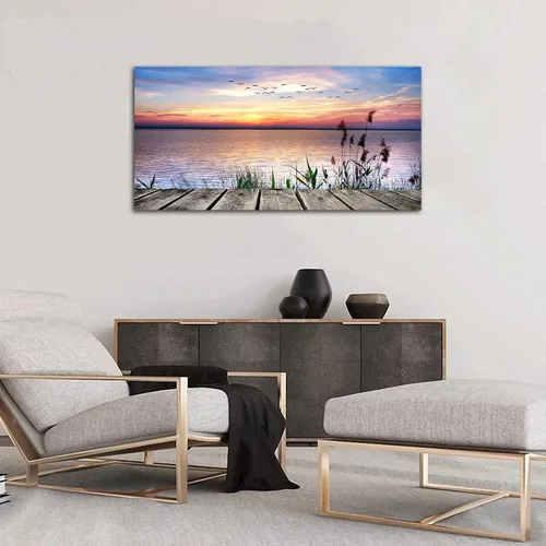 Miniatura 6 de Lienzo decorativo para pared, lago, muelle, puesta de sol, paisaje, pájaros voladores, playa, puesta de sol, paisaje, lienzo, obras de arte Sunset