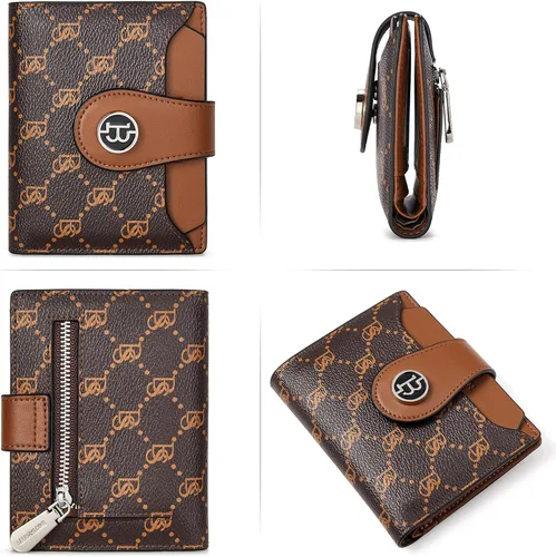 Miniatura 5 de BOSTANTEN - Billetera de cuero para mujer con bloqueo RFID, pequeña, con cremallera, de bolsillo, para tarjetas, con ventana para documento