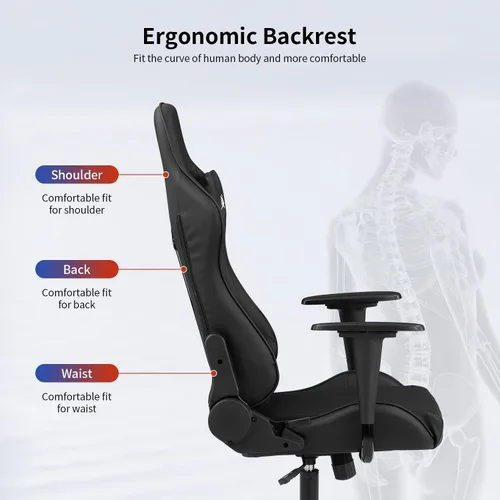 Miniatura 6 de Silla para videojuegos, silla de videojuegos, silla de juegos de computadora barata, silla de juegos de piel sintética, respaldo alto, silla Negro