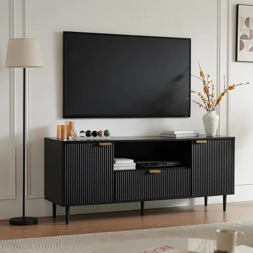 Okvnbjk Soporte de TV negro para TV de 65 pulgadas, consolas de TV para sala de estar, soporte de TV para dormitorio con cajón y almacenamiento,