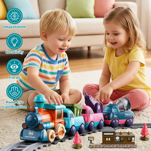 Miniatura 6 de Juego de Tren Lipneaed para Niños Pequeños, Juguetes de Tren Magnéticos para Niños de 3+, 4 Piezas de Camiones de Juguete para Niños y Niñas