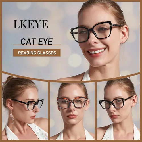 Miniatura 2 de LKEYE Gafas de lectura cuadradas para mujer, diseño de ojo de gato, bloqueo de luz azul, lk6095