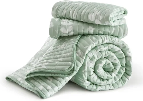 Miniatura 6 de Bedsure - Colcha floral tamaño King, ropa de cama reversible con estampado botánico verde menta, colcha ligera, colcha de microfibra suave para 09