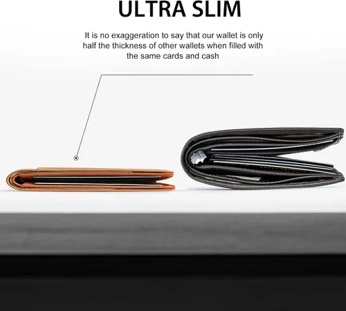 Miniatura 2 de GSOIAX Billetera delgada para hombre, minimalista, de piel auténtica, fibra de carbono, bloqueo Rfid, de piel de vaca, plegable, tarjetero con caja