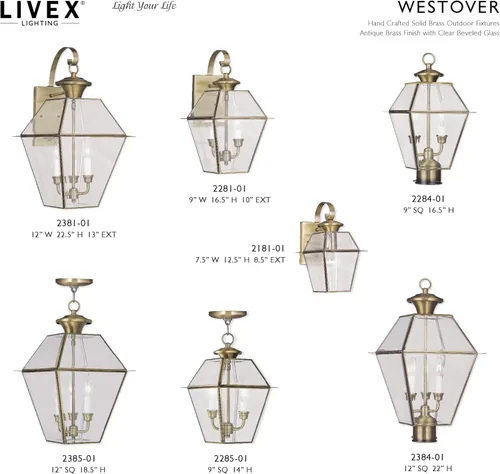 Miniatura 7 de Livex Lighting 2381-01 Westover - Farol de pared para exteriores, 3 luces, latón antiguo