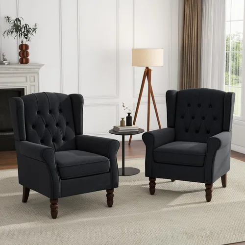 Miniatura 43 de Silla de Acento de Respaldo Alto, Sillón Tapizado en Tela para Sala de Estar, Sillón Wingback con Estampado Floral con Patas de Madera Maciza, Sofá