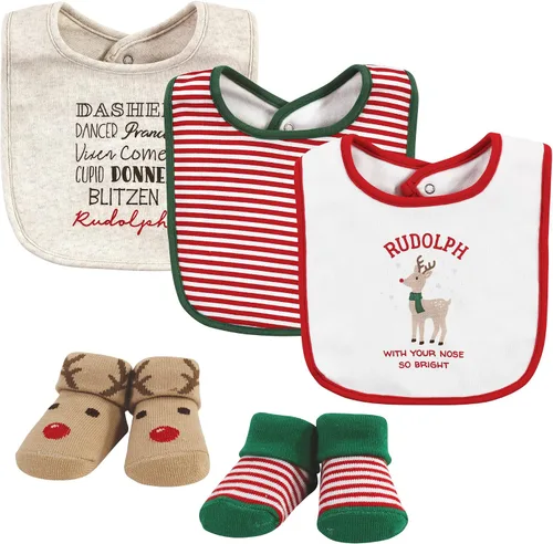 Miniatura 279 de Hudson Baby Conjunto de babero y calcetines unisex de algodón para bebé