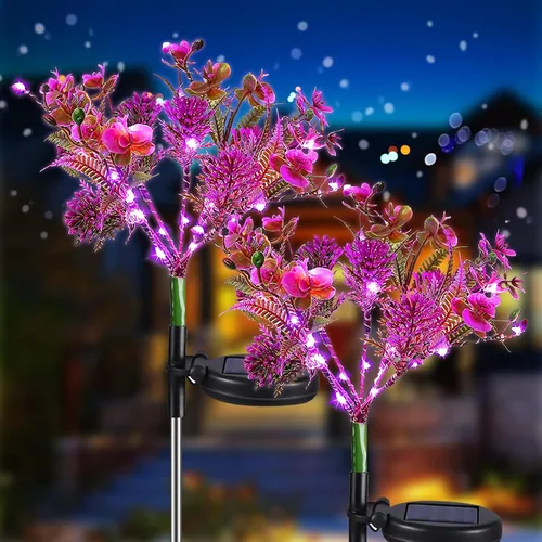 Neporal Luces solares de jardín al aire libre impermeables IP65, 2 unidades Phalaenopsis flores solares luces solares de jardín impermeables para