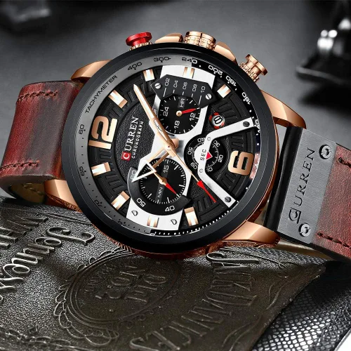 Miniatura 3 de CURREN - Reloj analógico de cuarzo para hombre, reloj de pulsera con correa de piel, resistente al gua y a la moda