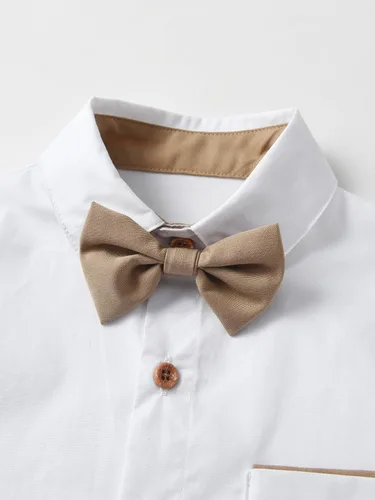 Miniatura 33 de Conjunto de pantalones para bebé, camisa de manga larga + pantalones + corbatín + tirantes, trajes de caballero para niños pequeños