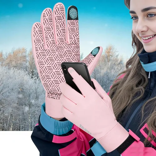 Miniatura 10 de Generic Guantes de invierno de lana para clima frío, impermeables, pantalla táctil, ciclismo, unisex, para adultos, rosa, ambidiestro, sin botones