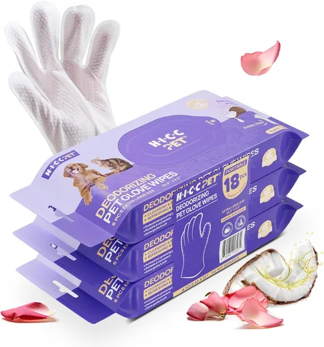 Miniatura 12 de HICC PET Toallitas desodorizantes de limpieza para perros y gatos, hipoalergénicas, hidratantes y nutritivas para guantes de aseo de mascotas
