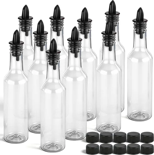 Miniatura 8 de Tioncy 10 juegos de botellas de plástico de 15 onzas con vertedores, 10 botellas de plástico para jarabe de cuello largo con vertedor y tapas, Negro